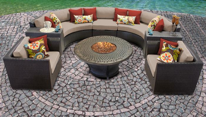 Barbados 8 Piece Outdoor Wicker Patio Furniture with Fire Pit Table Set